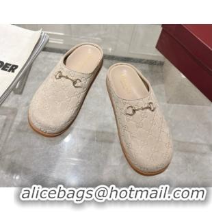 Good Looking Gucci GG Suede Flat Mules with Horsebit Light Beige 836057 1020013
