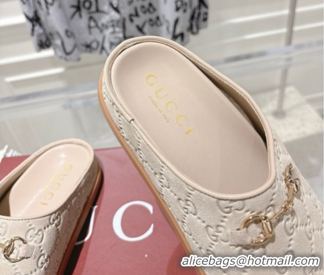 Good Looking Gucci GG Suede Flat Mules with Horsebit Light Beige 836057 1020013