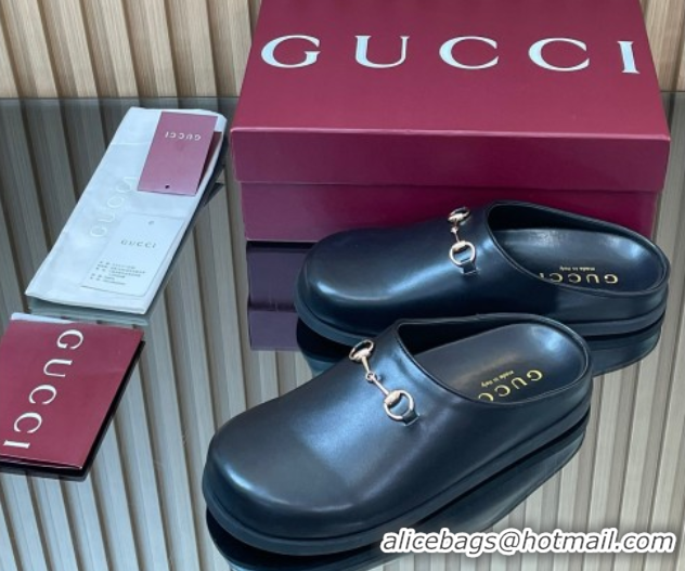 Popular Style Gucci GG Suede Flat Mules with Horsebit Black 836057 1020016