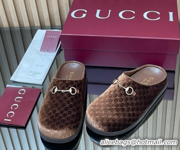 Purchase Gucci GG Velvet Flat Mules with Horsebit Dark Brown 836057 1020018