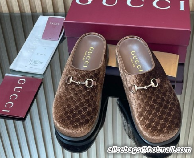 Purchase Gucci GG Velvet Flat Mules with Horsebit Dark Brown 836057 1020018