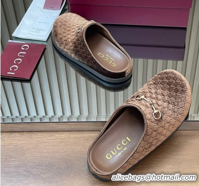Purchase Gucci GG Velvet Flat Mules with Horsebit Dark Brown 836057 1020018