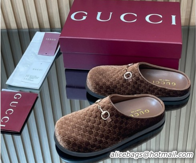 Purchase Gucci GG Velvet Flat Mules with Horsebit Dark Brown 836057 1020018