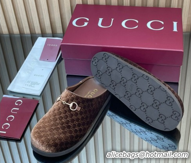 Purchase Gucci GG Velvet Flat Mules with Horsebit Dark Brown 836057 1020018
