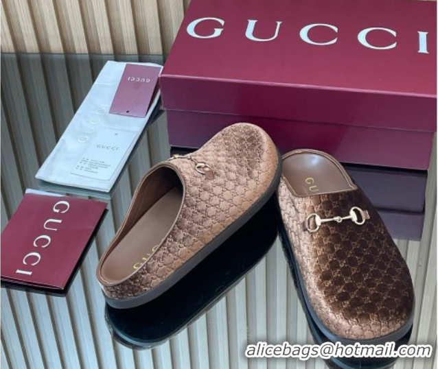 Purchase Gucci GG Velvet Flat Mules with Horsebit Dark Brown 836057 1020018