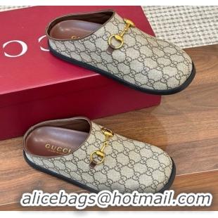 Good Quality Gucci GG Canvas Flat Mules with Horsebit Beige 1020022