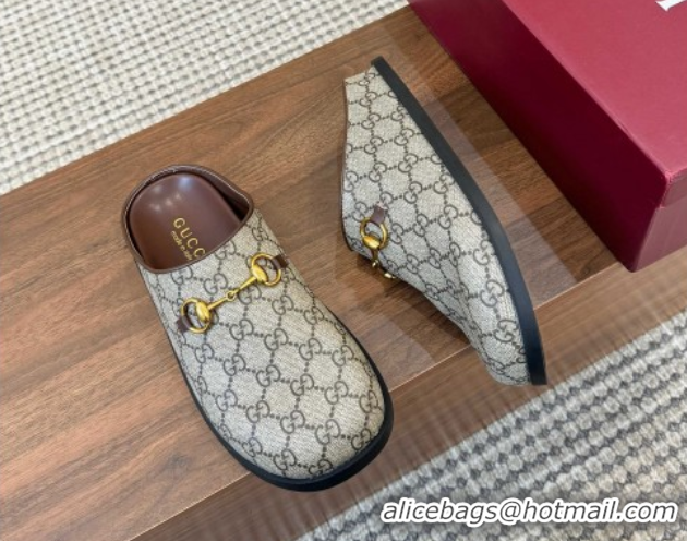 Good Quality Gucci GG Canvas Flat Mules with Horsebit Beige 1020022