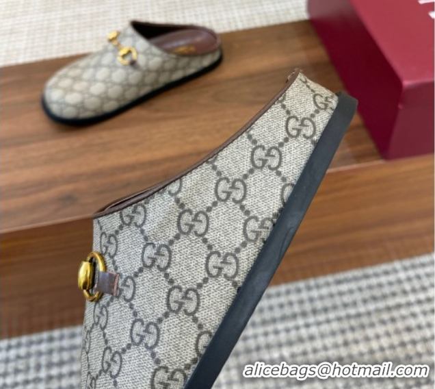 Good Quality Gucci GG Canvas Flat Mules with Horsebit Beige 1020022