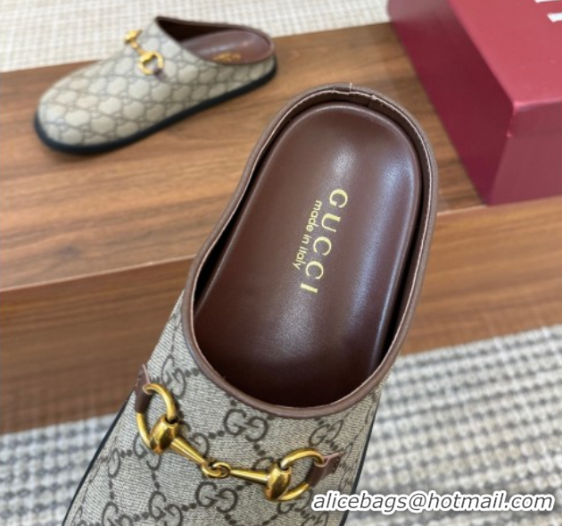 Good Quality Gucci GG Canvas Flat Mules with Horsebit Beige 1020022