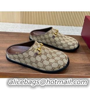 Durable Gucci GG Canvas Flat Mules with Horsebit Camel 1020025