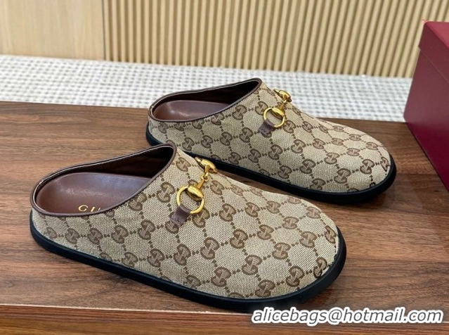 Durable Gucci GG Canvas Flat Mules with Horsebit Camel 1020025