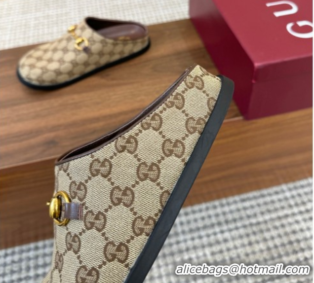 Durable Gucci GG Canvas Flat Mules with Horsebit Camel 1020025