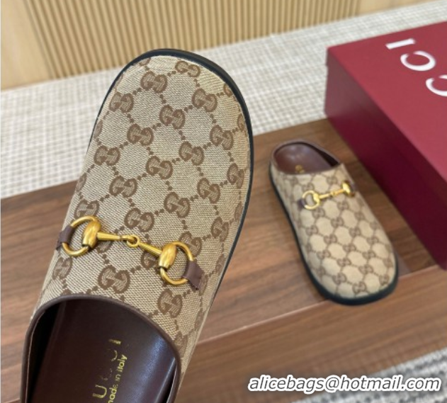 Durable Gucci GG Canvas Flat Mules with Horsebit Camel 1020025