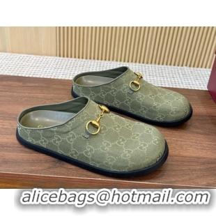 Grade Quality Gucci GG Canvas Flat Mules with Horsebit Green 1020027