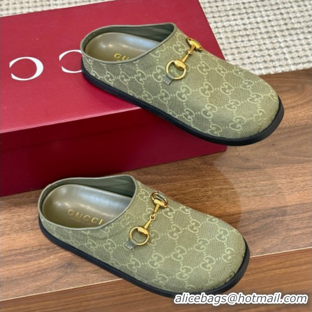 Grade Quality Gucci GG Canvas Flat Mules with Horsebit Green 1020027