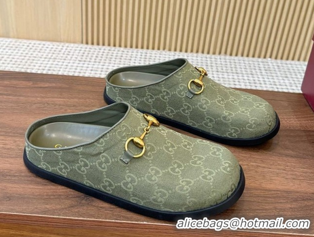 Grade Quality Gucci GG Canvas Flat Mules with Horsebit Green 1020027