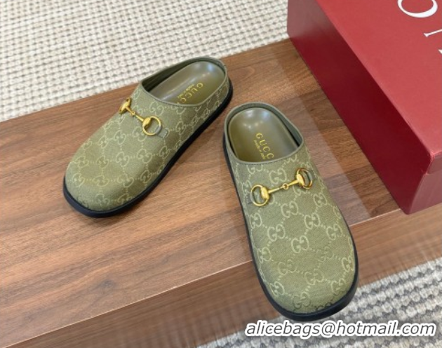 Grade Quality Gucci GG Canvas Flat Mules with Horsebit Green 1020027