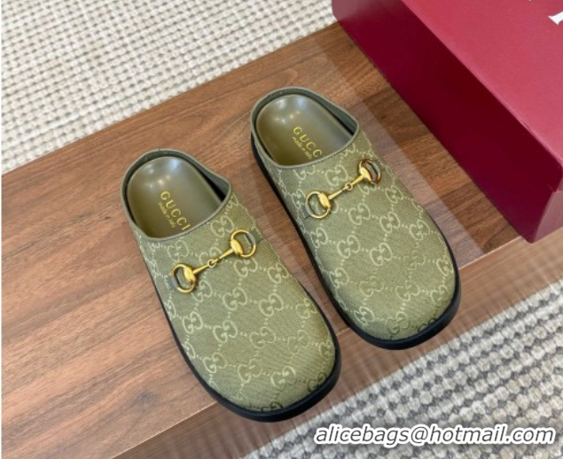 Grade Quality Gucci GG Canvas Flat Mules with Horsebit Green 1020027