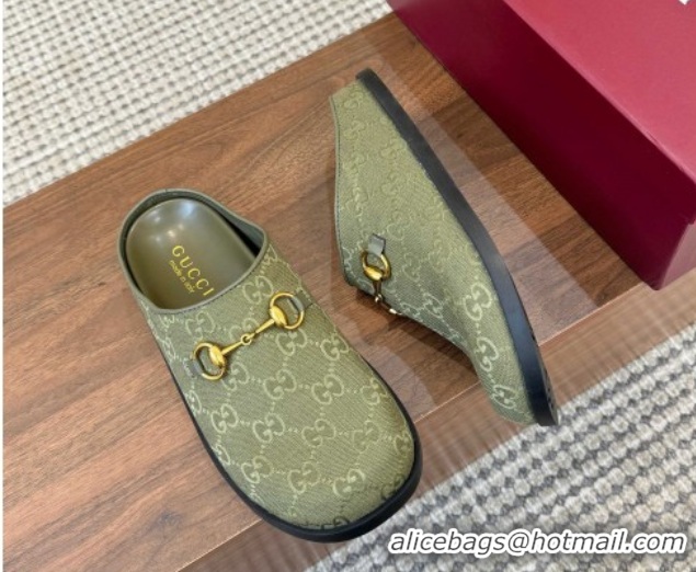 Grade Quality Gucci GG Canvas Flat Mules with Horsebit Green 1020027