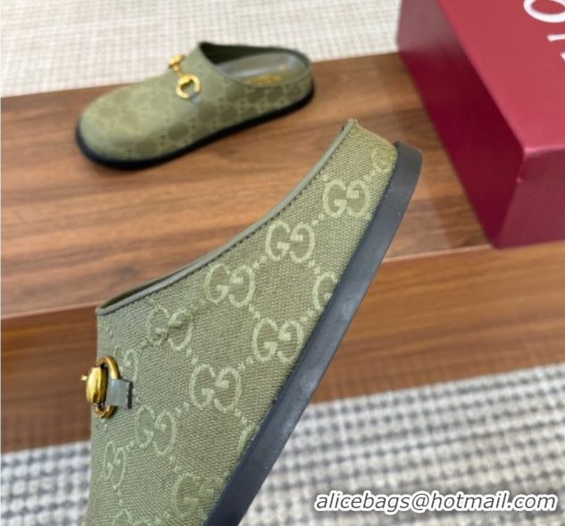 Grade Quality Gucci GG Canvas Flat Mules with Horsebit Green 1020027