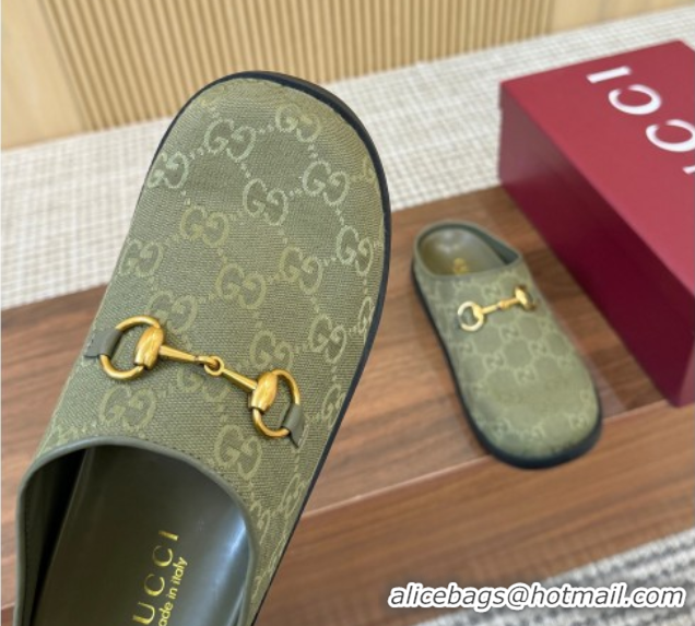 Grade Quality Gucci GG Canvas Flat Mules with Horsebit Green 1020027