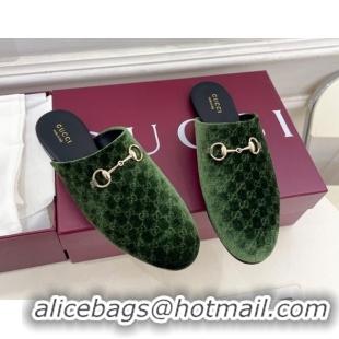 Trendy Design Gucci GG Velvet Flat Mules with Horsebit Green 1020033