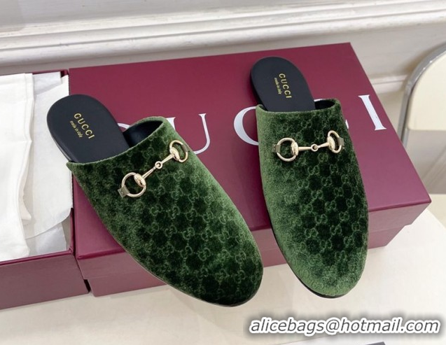 Trendy Design Gucci GG Velvet Flat Mules with Horsebit Green 1020033