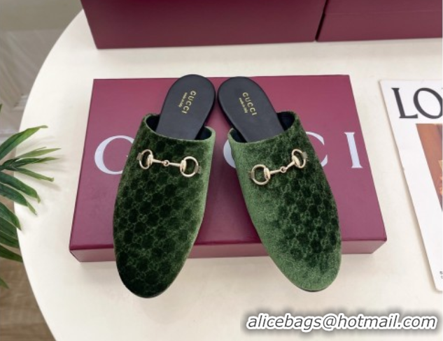 Trendy Design Gucci GG Velvet Flat Mules with Horsebit Green 1020033