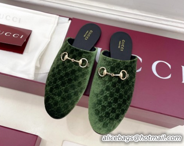 Trendy Design Gucci GG Velvet Flat Mules with Horsebit Green 1020033