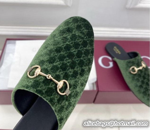 Trendy Design Gucci GG Velvet Flat Mules with Horsebit Green 1020033