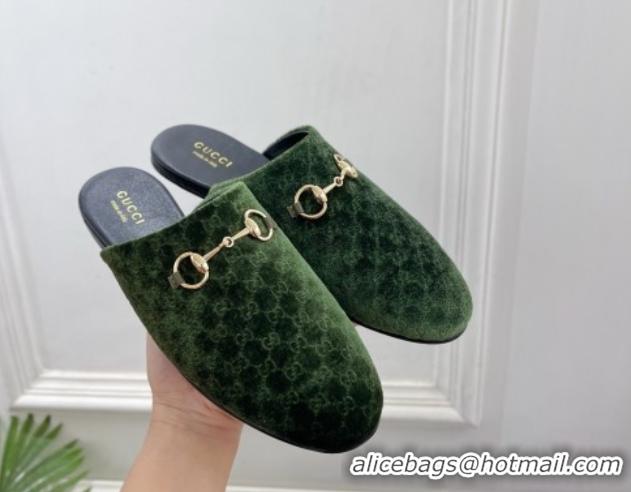 Trendy Design Gucci GG Velvet Flat Mules with Horsebit Green 1020033