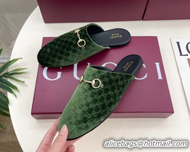 Trendy Design Gucci GG Velvet Flat Mules with Horsebit Green 1020033