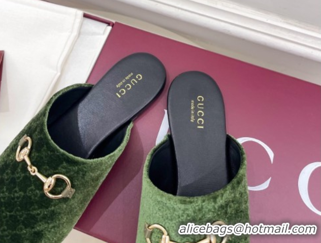 Trendy Design Gucci GG Velvet Flat Mules with Horsebit Green 1020033