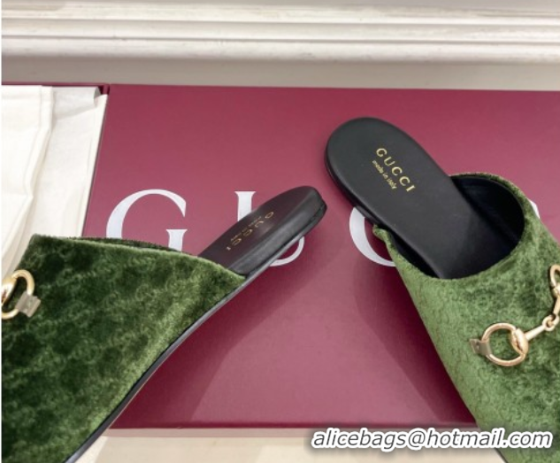 Trendy Design Gucci GG Velvet Flat Mules with Horsebit Green 1020033