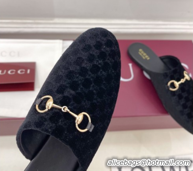 Good Quality Gucci GG Velvet Flat Mules with Horsebit Black 1020036