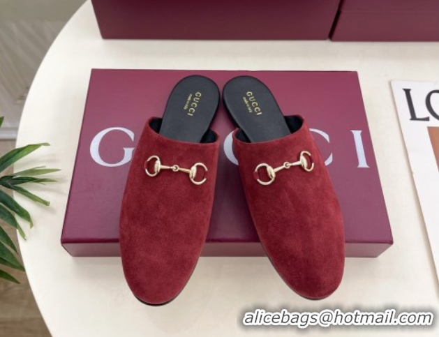 Good Taste Gucci Suede Flat Mules with Horsebit Red 1020037