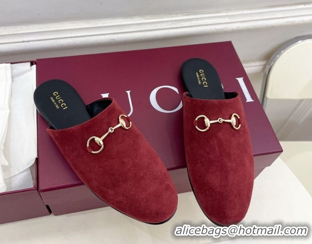 Good Taste Gucci Suede Flat Mules with Horsebit Red 1020037