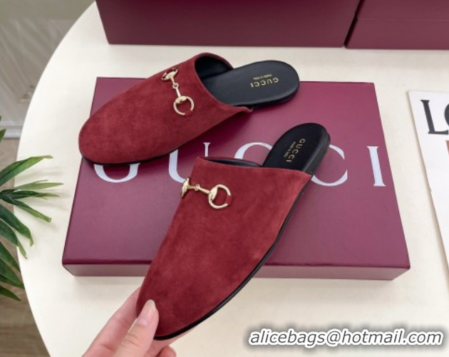Good Taste Gucci Suede Flat Mules with Horsebit Red 1020037