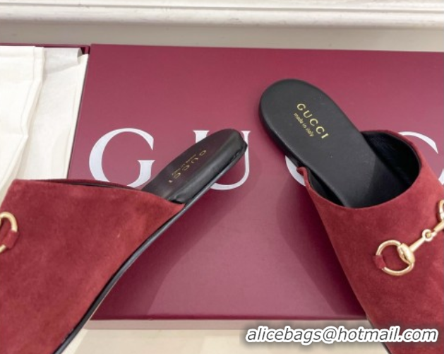 Good Taste Gucci Suede Flat Mules with Horsebit Red 1020037