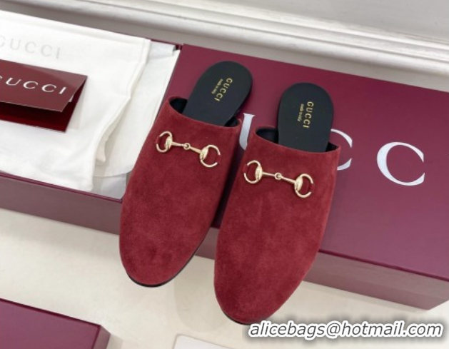Good Taste Gucci Suede Flat Mules with Horsebit Red 1020037
