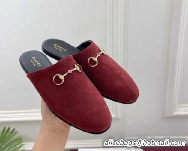 Good Taste Gucci Suede Flat Mules with Horsebit Red 1020037