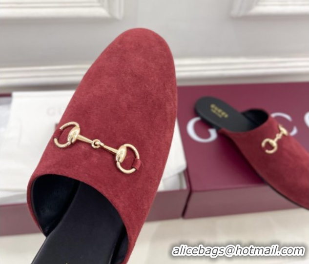 Good Taste Gucci Suede Flat Mules with Horsebit Red 1020037