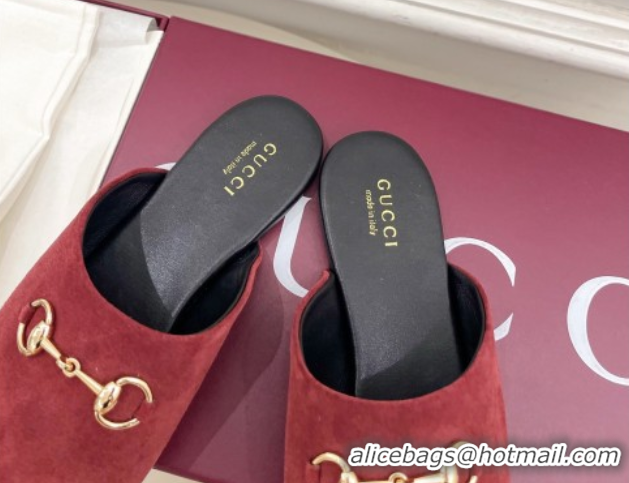 Good Taste Gucci Suede Flat Mules with Horsebit Red 1020037