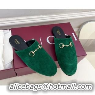 Perfect Gucci Suede Flat Mules with Horsebit Green 1020038