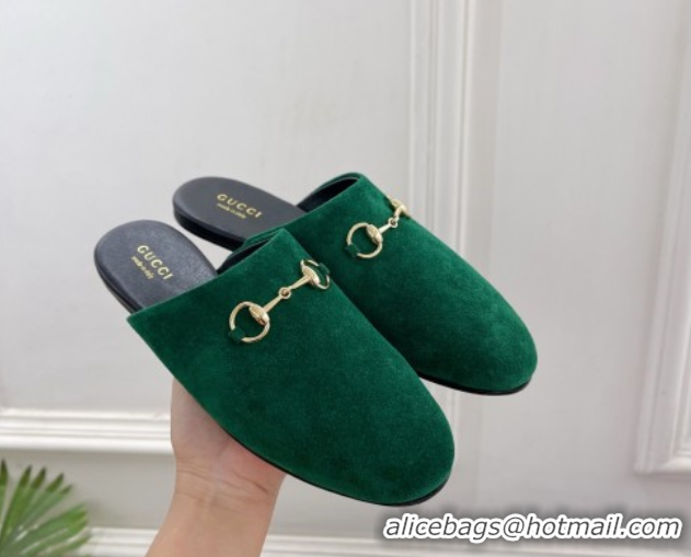 Perfect Gucci Suede Flat Mules with Horsebit Green 1020038