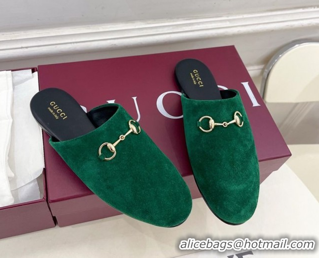 Perfect Gucci Suede Flat Mules with Horsebit Green 1020038