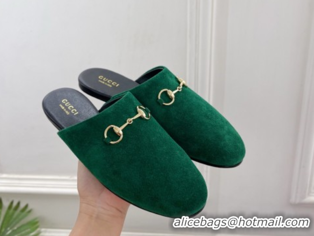 Perfect Gucci Suede Flat Mules with Horsebit Green 1020038