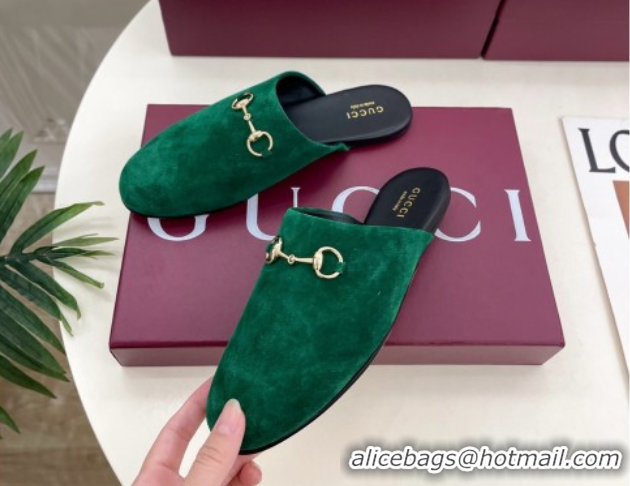 Perfect Gucci Suede Flat Mules with Horsebit Green 1020038