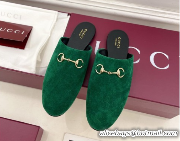Perfect Gucci Suede Flat Mules with Horsebit Green 1020038
