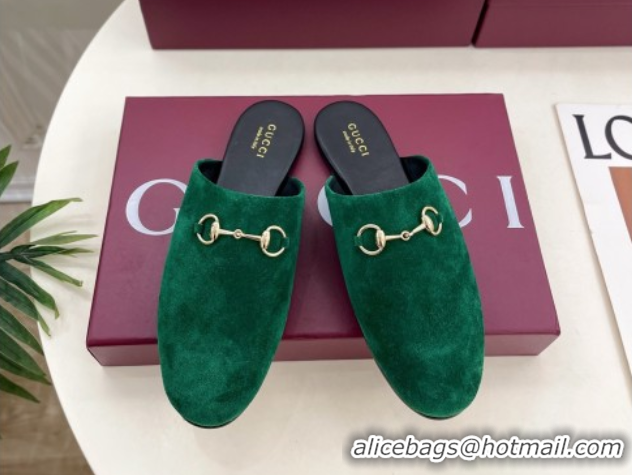 Perfect Gucci Suede Flat Mules with Horsebit Green 1020038